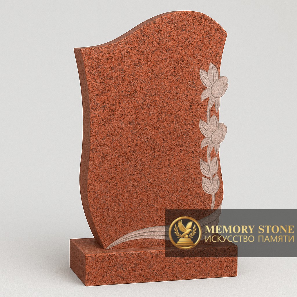 вертикальная стела из камня кордай с барельефом тюльпанов на боковой грани