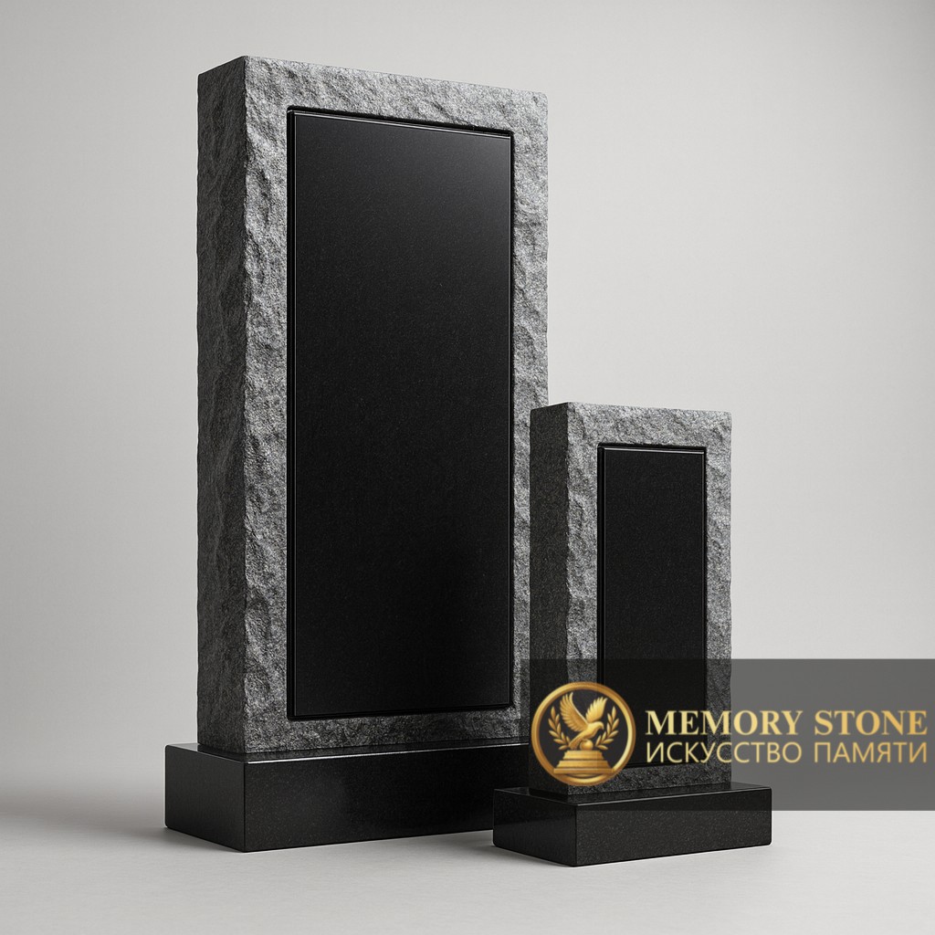 необработанный серый камень с полированной черной вставкой под гравировку