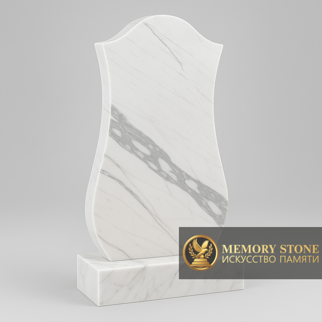 лаконичный светлый обелиск с плавным навершием для кладбища