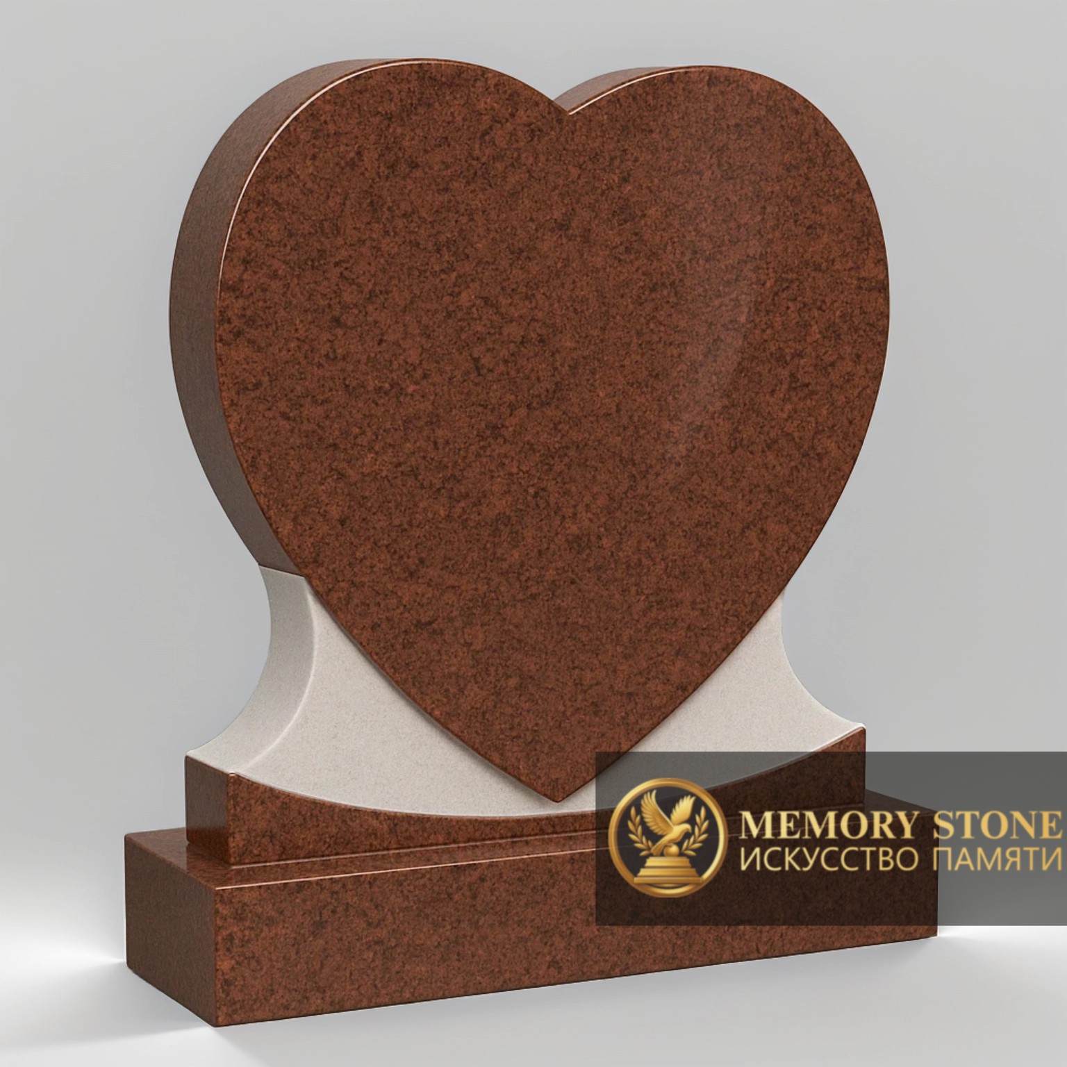 яркий фигурный монумент любви с белой подложкой на кладбище