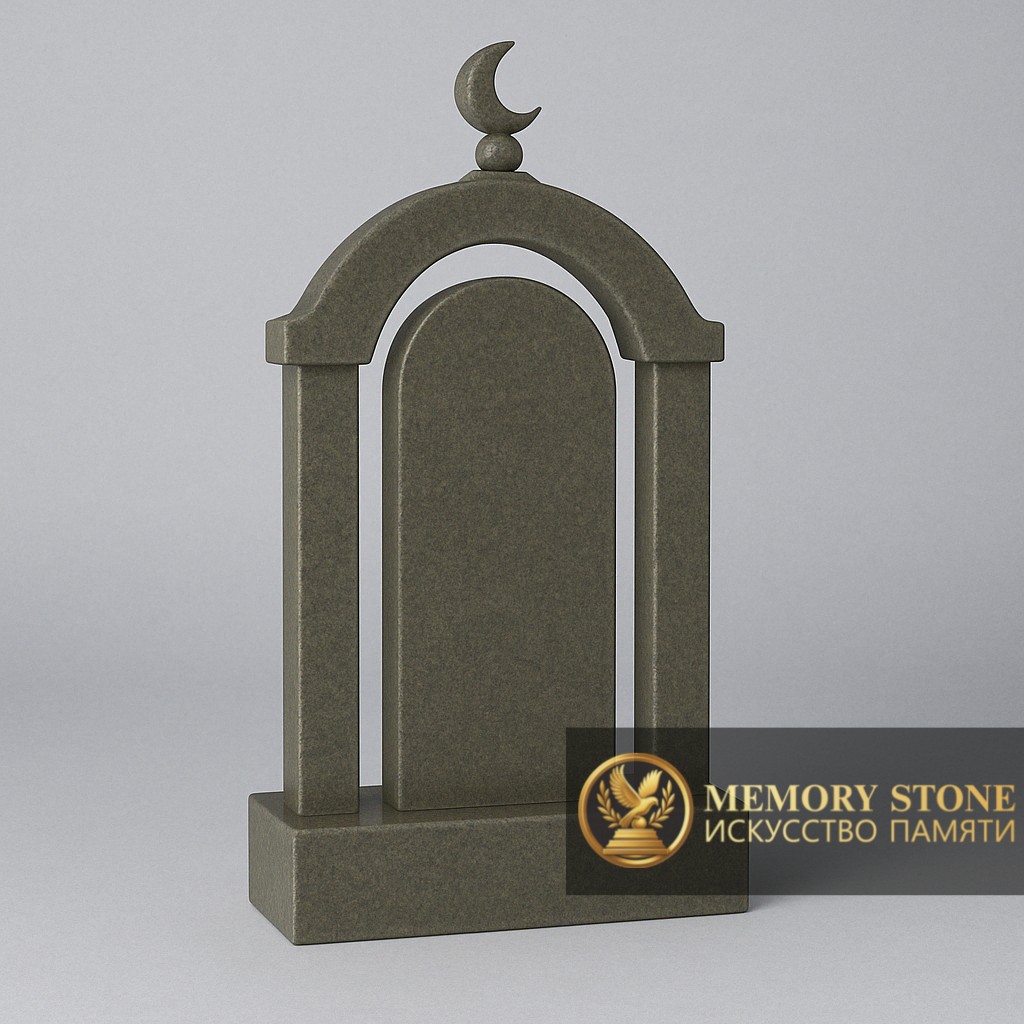 ритуальный памятник из гранита алатагыл в форме арки с символом ислама