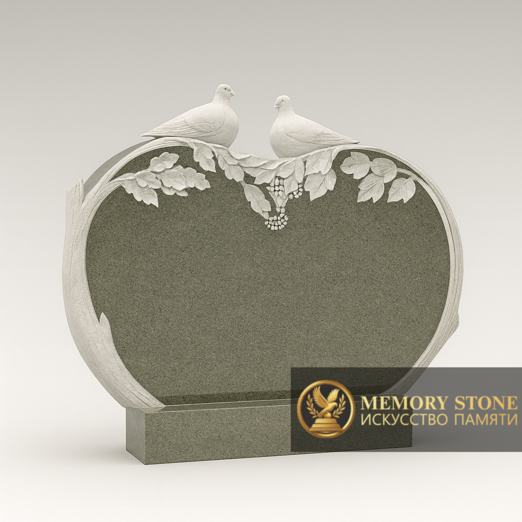 двойное надгробие из гранита алатагыл с птицами на верхней грани