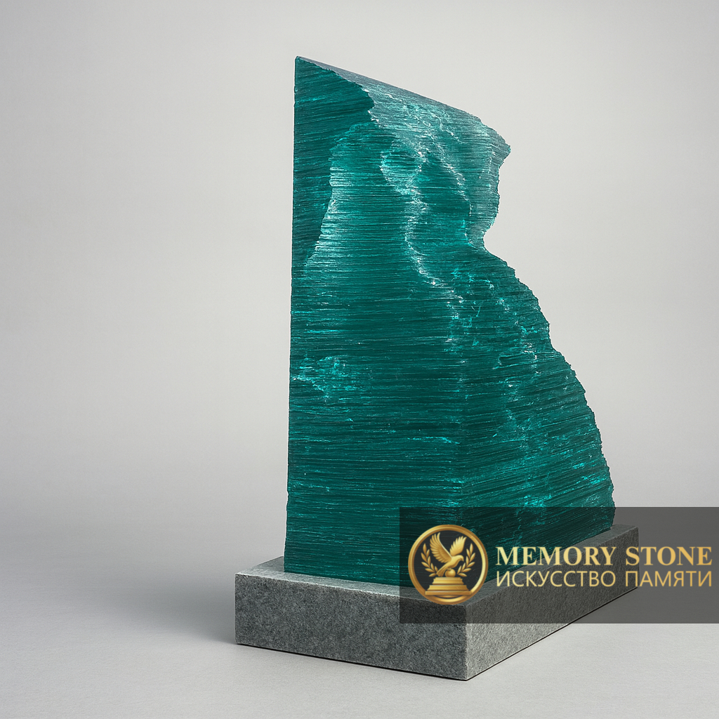 ритуальная плита из закаленного стекла с необработанным краем под камень