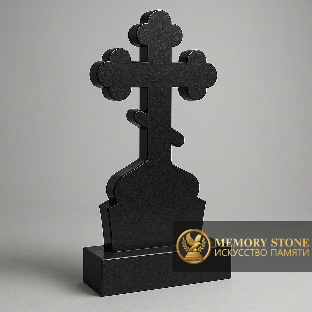 ритуальный крест из гранита на тумбе для христианского захоронения