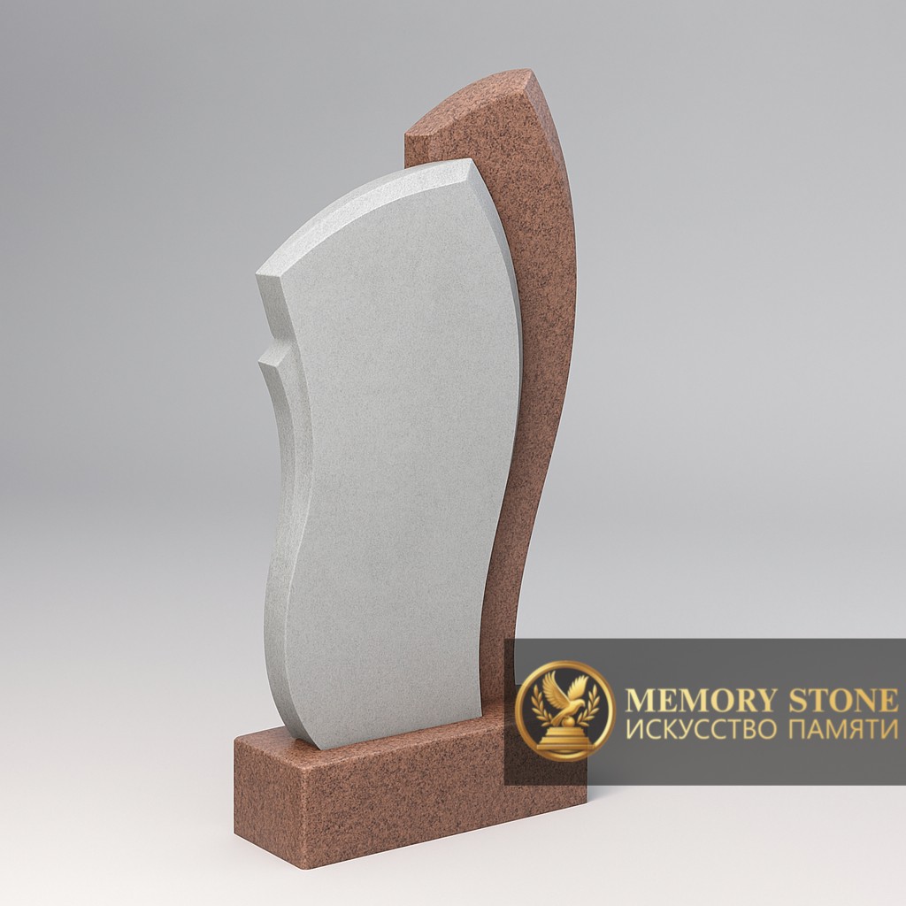 эксклюзивный памятник из комбинации красного гранита и белой фигурной плиты