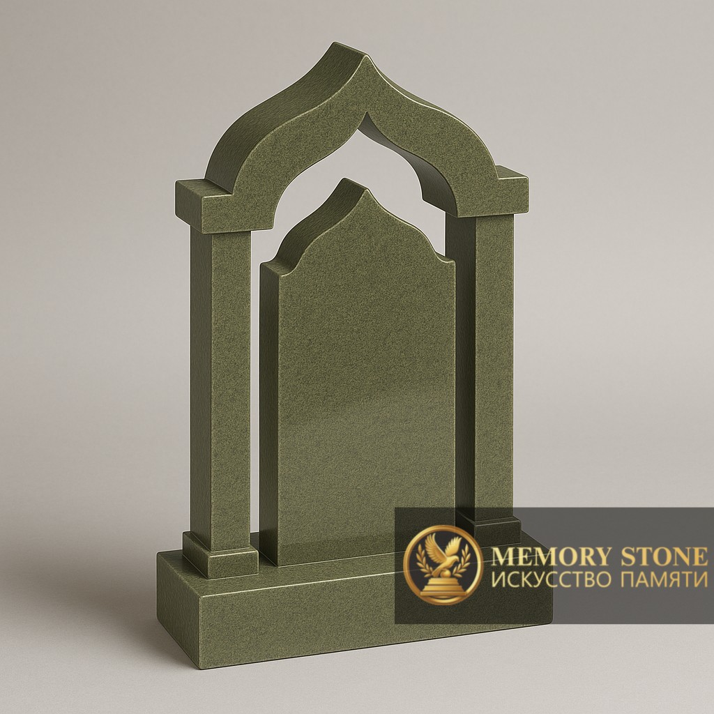 фигурная стела портал из зеленого натурального камня с прямоугольным проемом