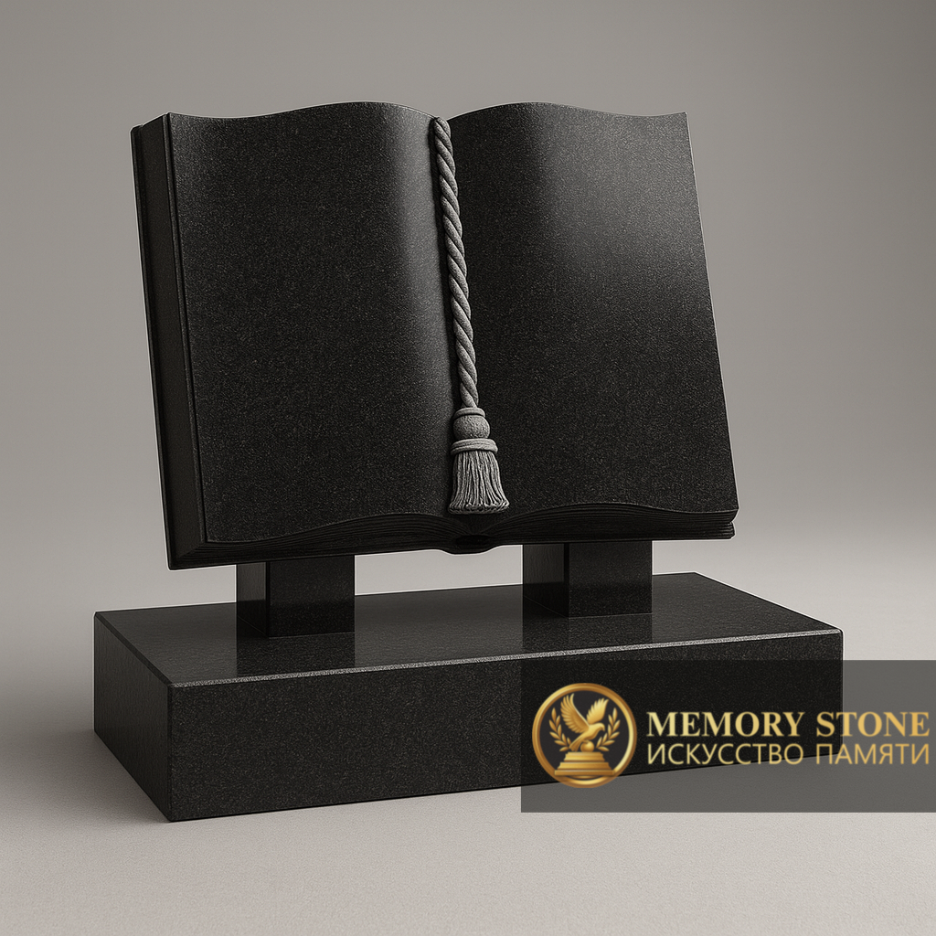 монумент в форме книги на подставке из черного камня символ знаний