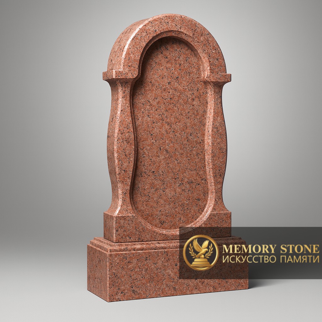 лаконичная вертикальная плита красного цвета с фигурным верхом для могилы