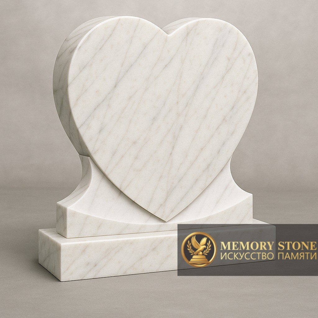 трогательная скульптура из белых мраморных рук держащих черное сердце из габбро