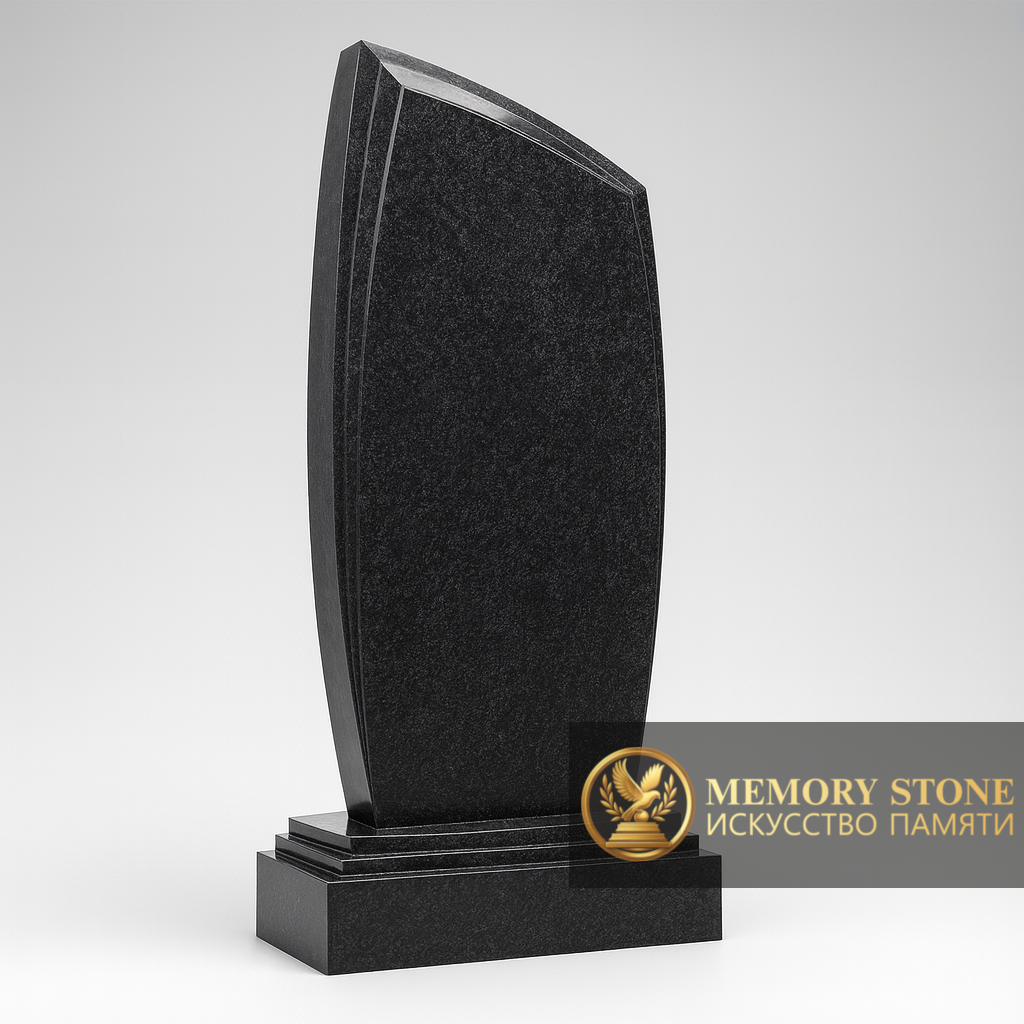 строгая прямоугольная плита из габбро со скошенным верхом и полировкой