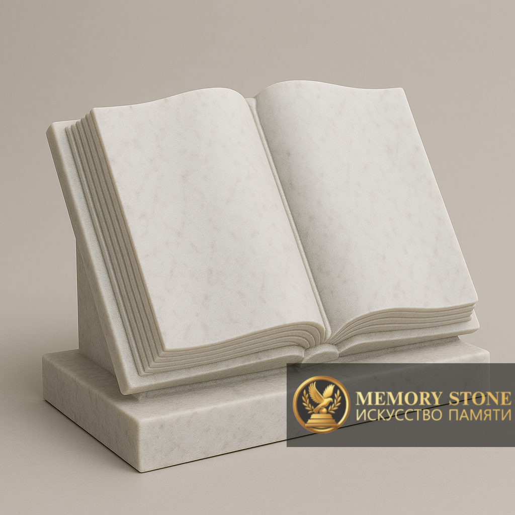 памятник в форме книги из белоснежного камня символ знаний и мудрости