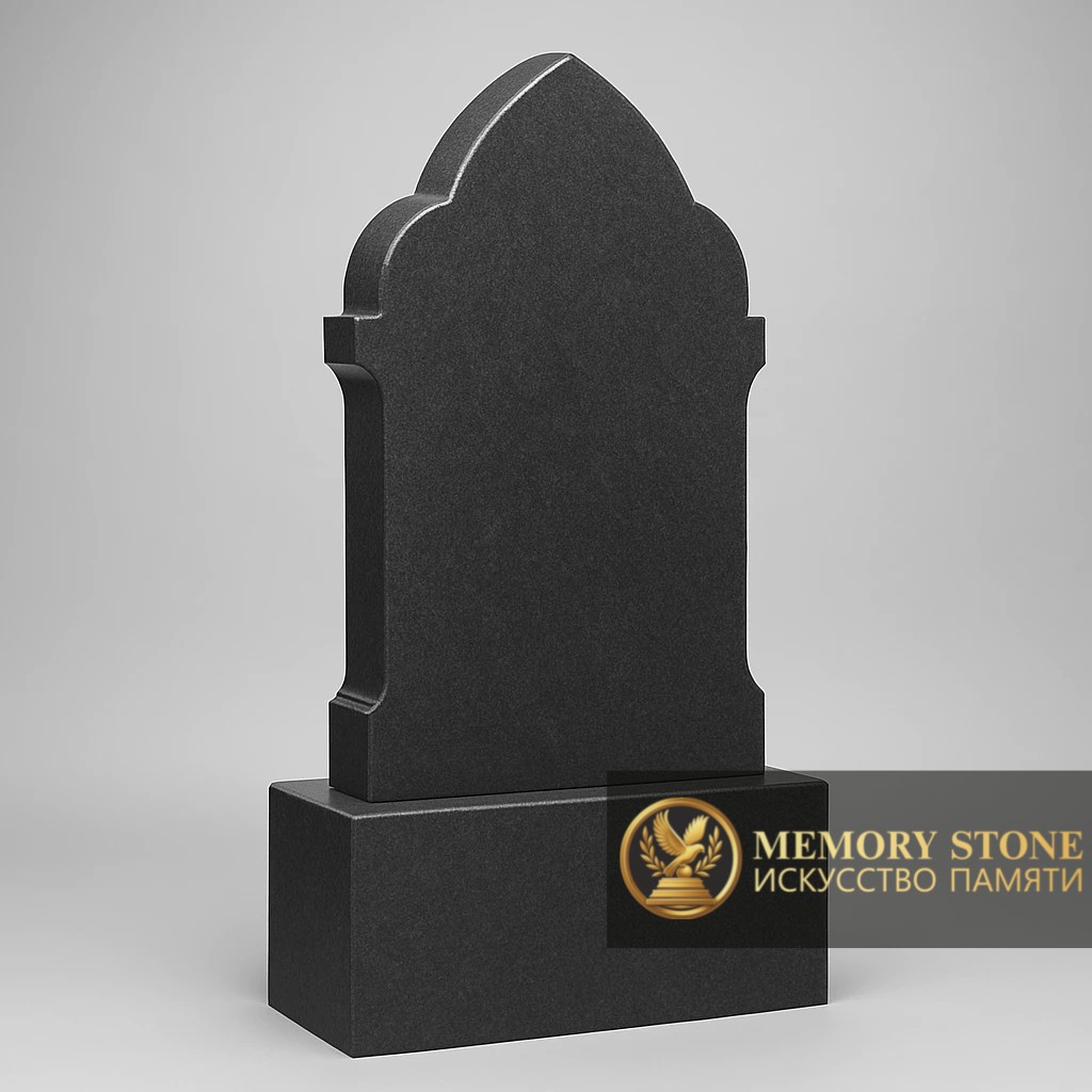 лаконичное черное надгробие с фигурным арочным верхом для захоронения