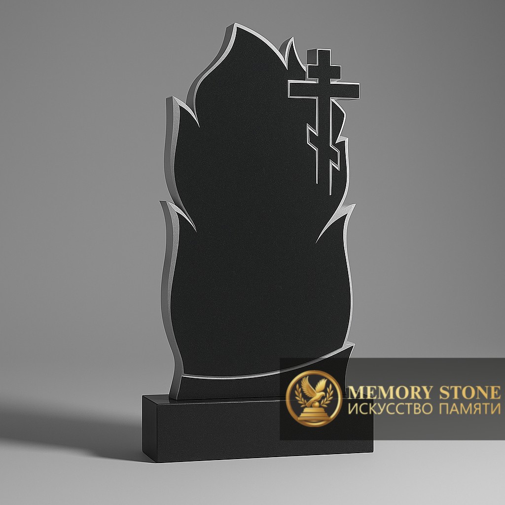 фигурная плита с резным распятием и формой огня из черного камня
