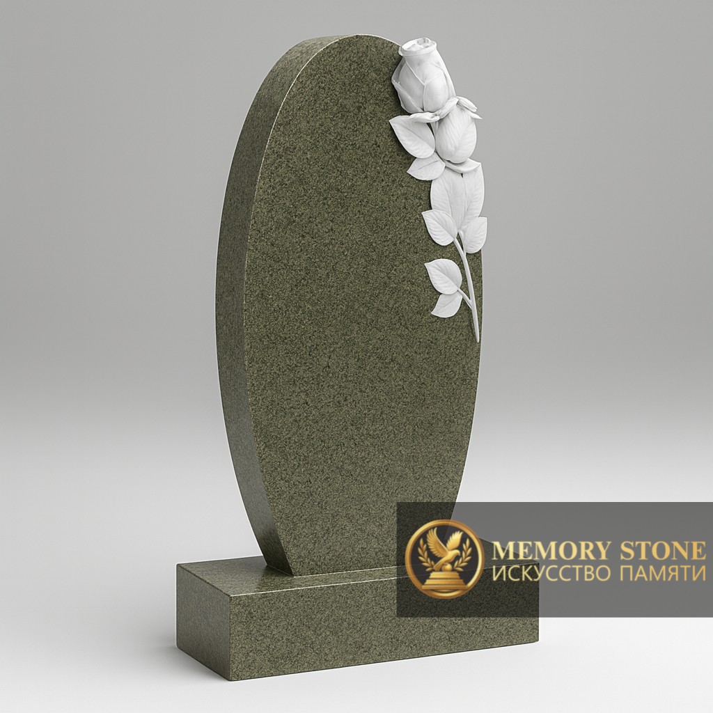 вертикальная плита из зеленого камня с резными белыми розами сбоку