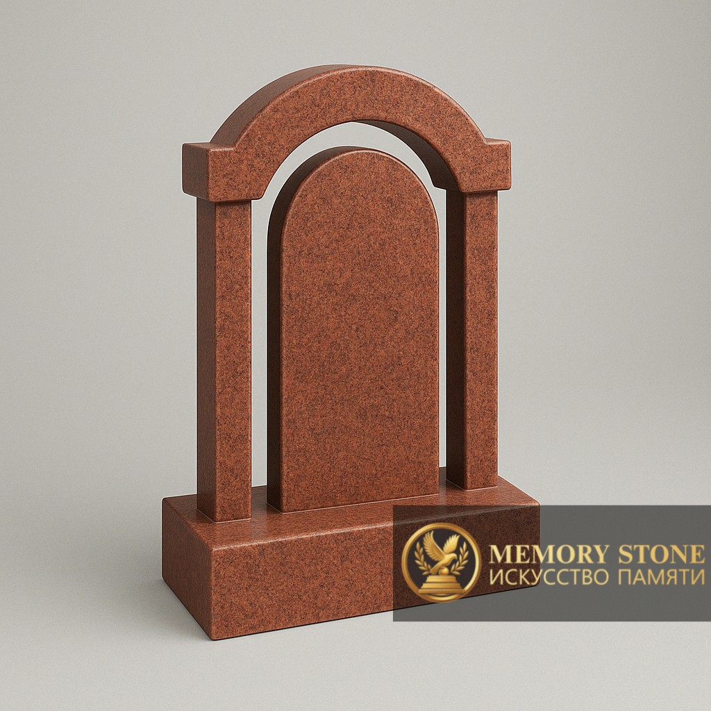 памятник арка из красного гранита с прямоугольным сводом и порожком