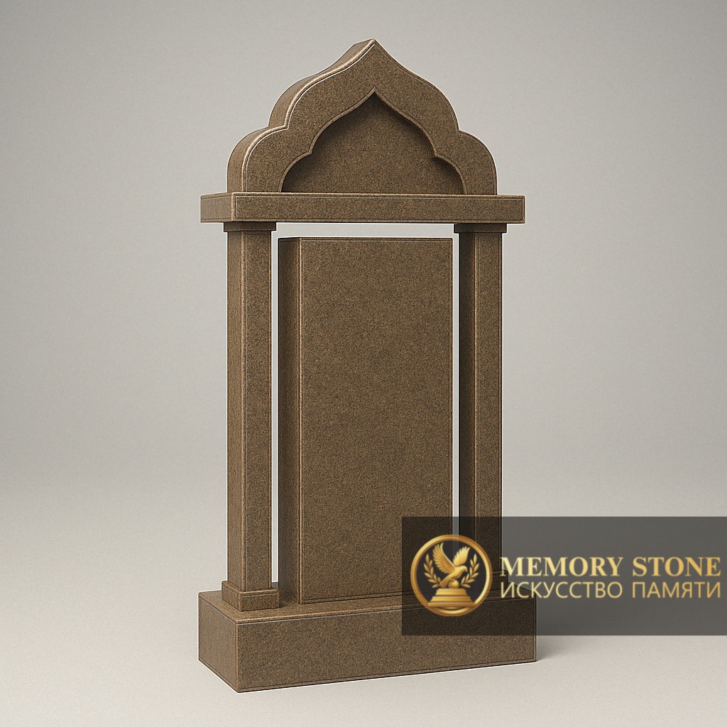 массивное надгробие портал из коричневого гранита в классическом стиле