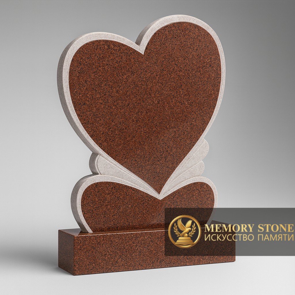красная памятная плита в виде сердца на декоративном основании