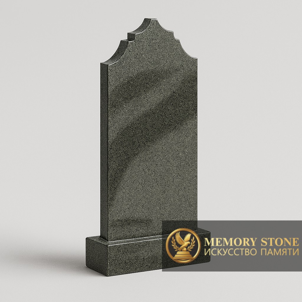 строгая ритуальная плита с фигурным навершием и плечиками из зеленого камня для захоронения
