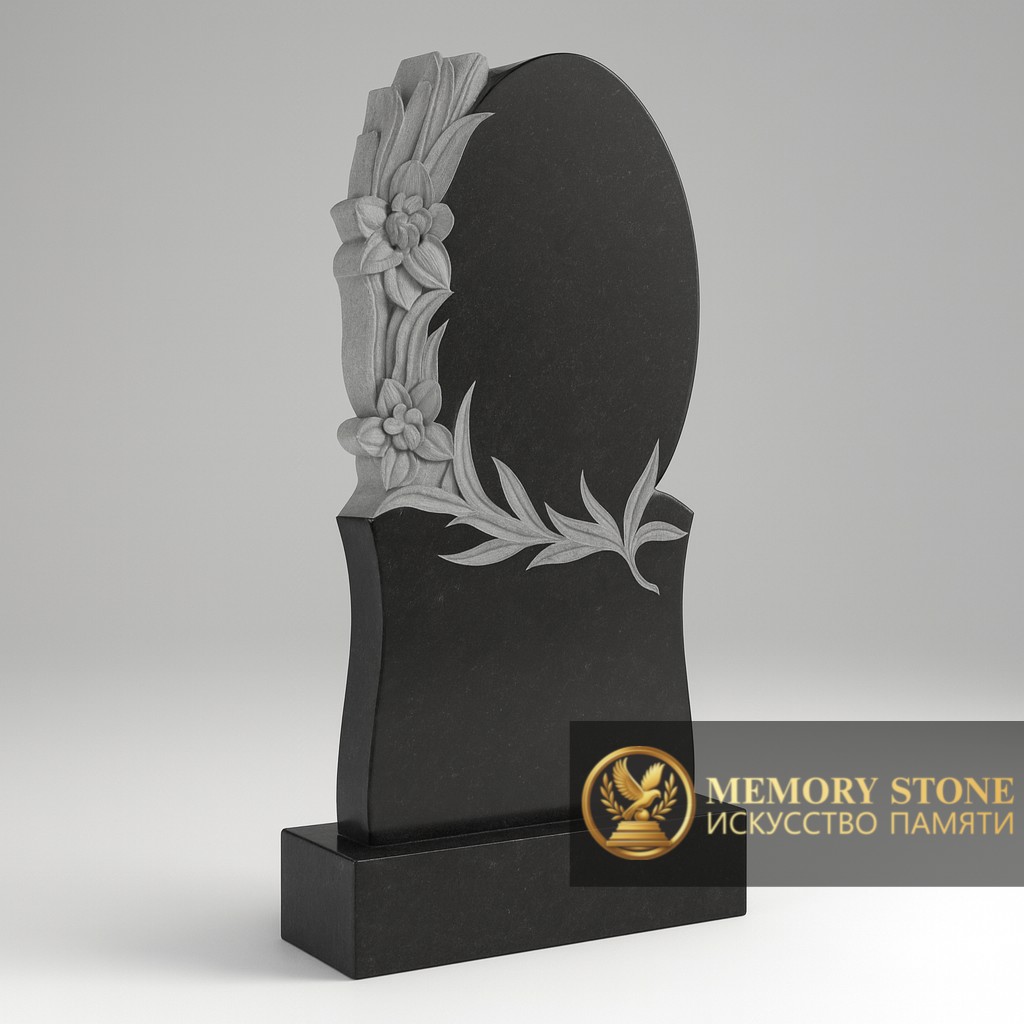 классический черный памятник с художественной резкой роз для благоустройства могилы