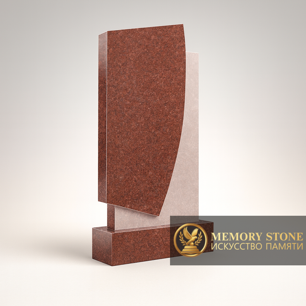 лаконичное красное надгробие с фактурой скала на одной стороне