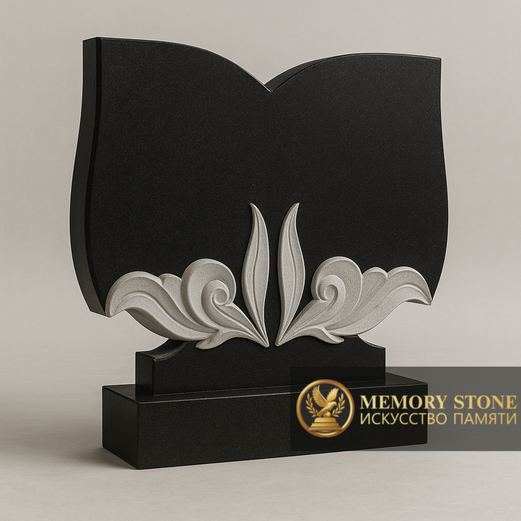 широкое горизонтальное надгробие в виде разворота книги для двоих из черного камня