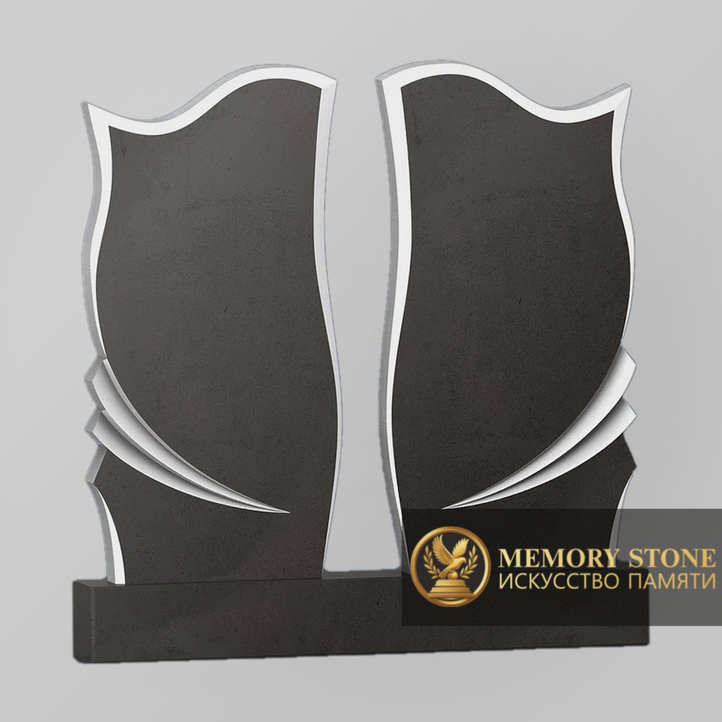 составной семейный памятник из двух стел с плавными линиями для общего участка