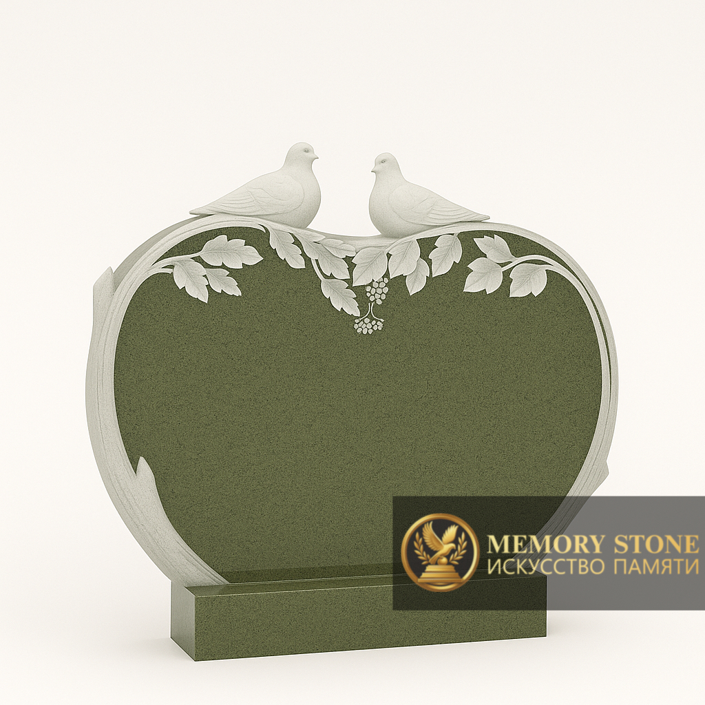 широкое горизонтальное надгробие для двоих с резными птицами из зеленого камня