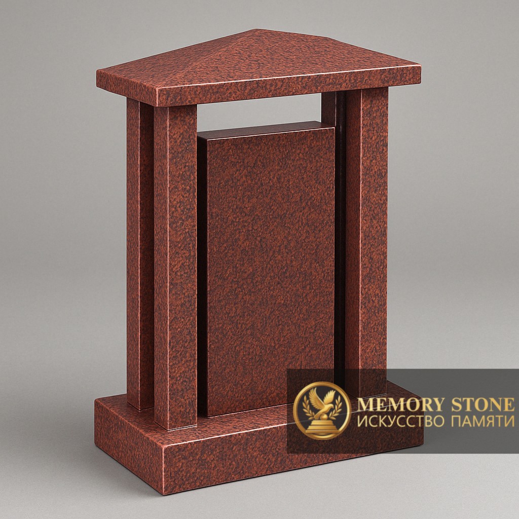 величественный памятник портал с крышей и колоннами из коричневого камня на могилу