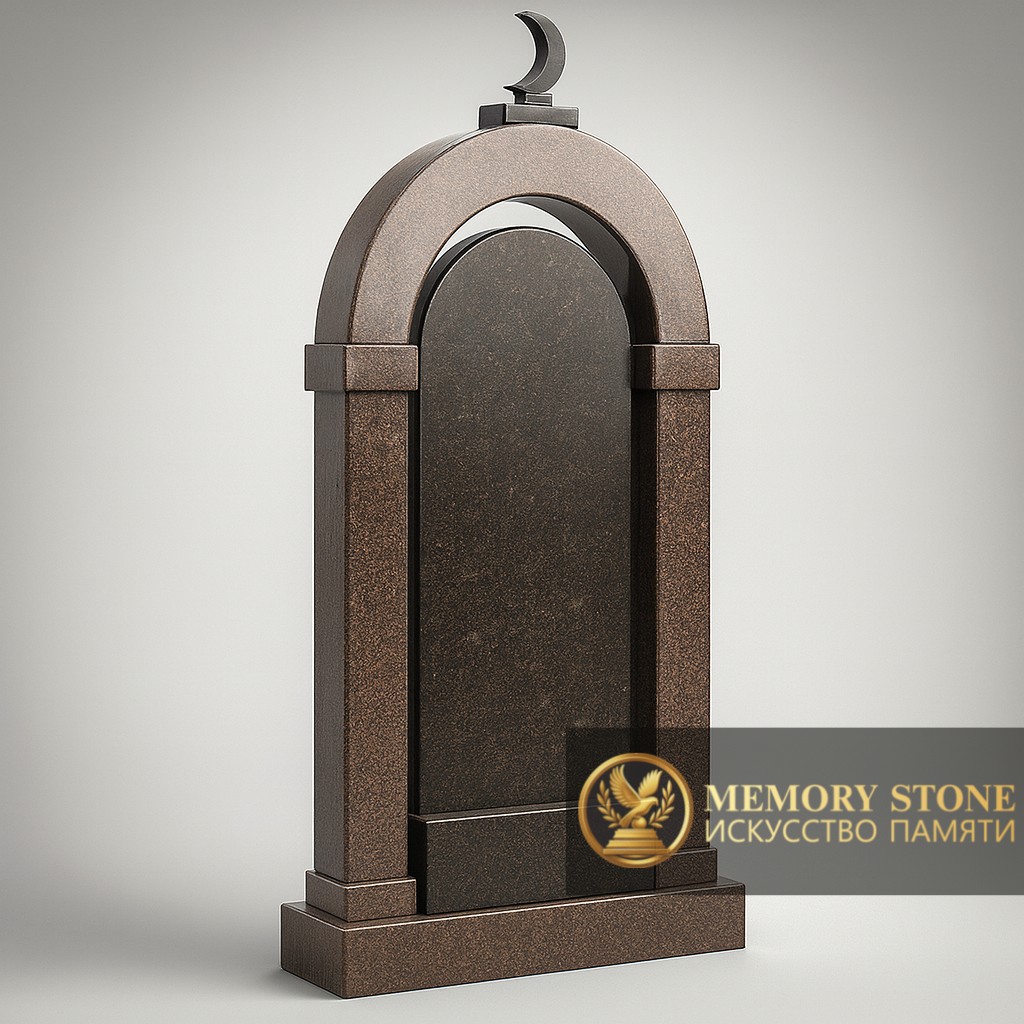 элитный памятник портал сводчатой формы из коричневого гранита для захоронения
