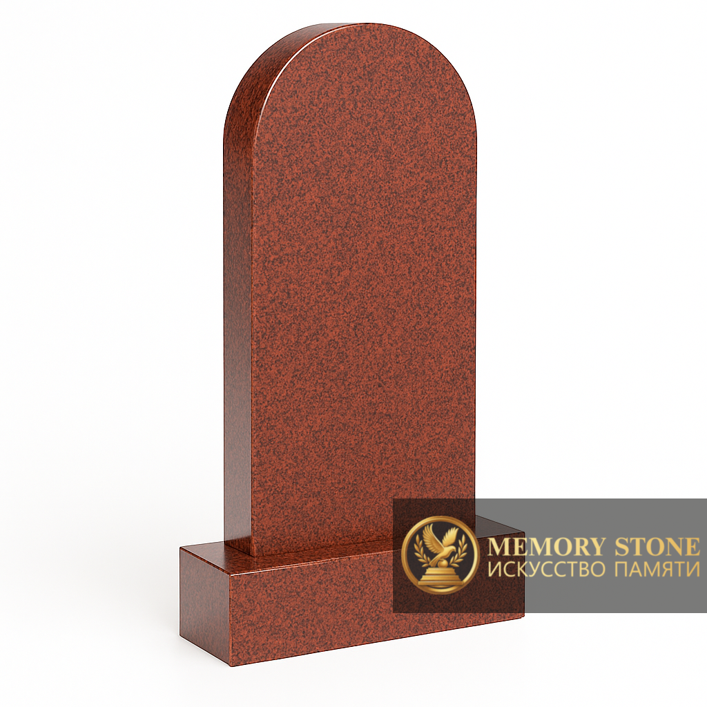строгая ритуальная плита с закругленным верхом из красного натурального камня