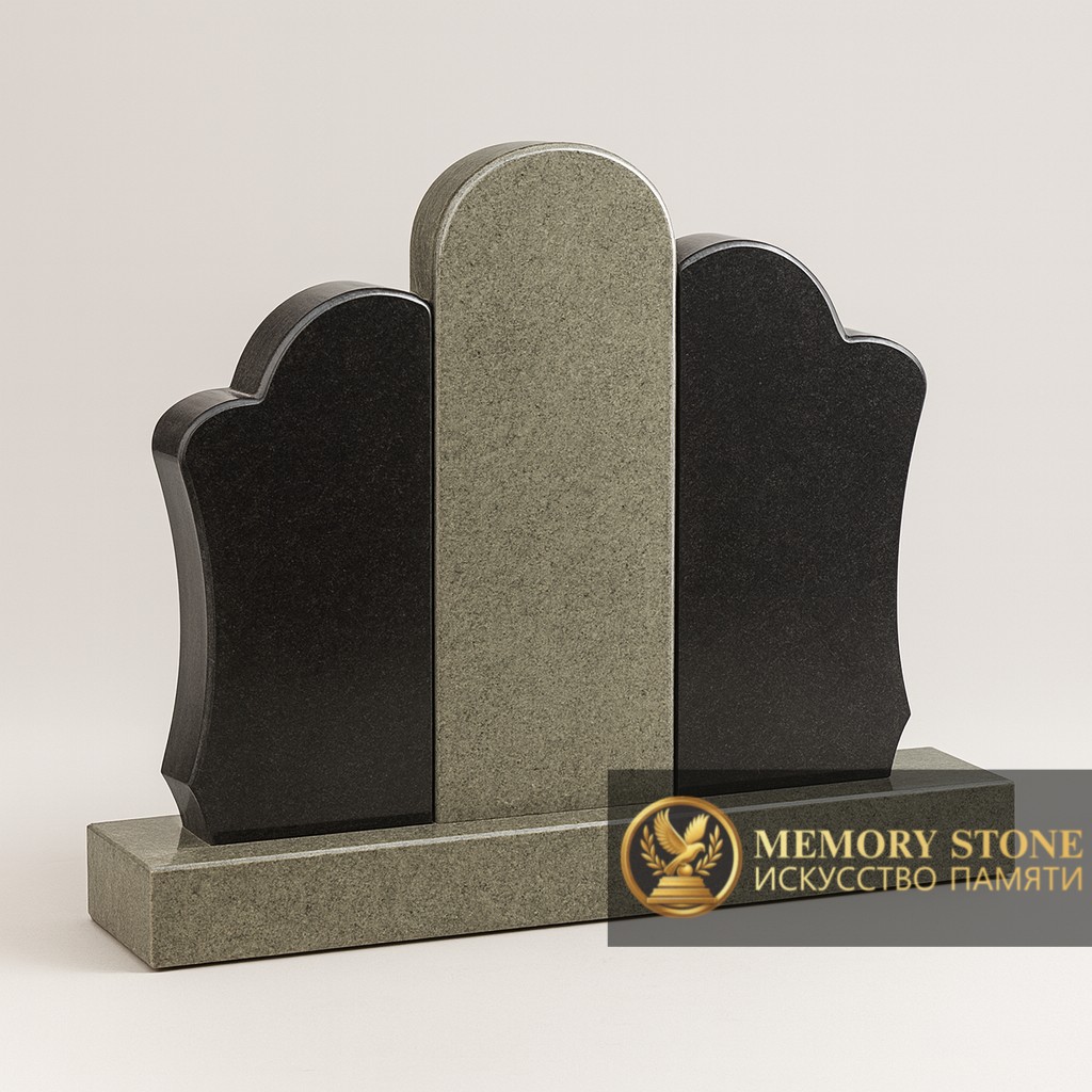 составная ритуальная стела из черного и зеленого натурального камня тройной формы