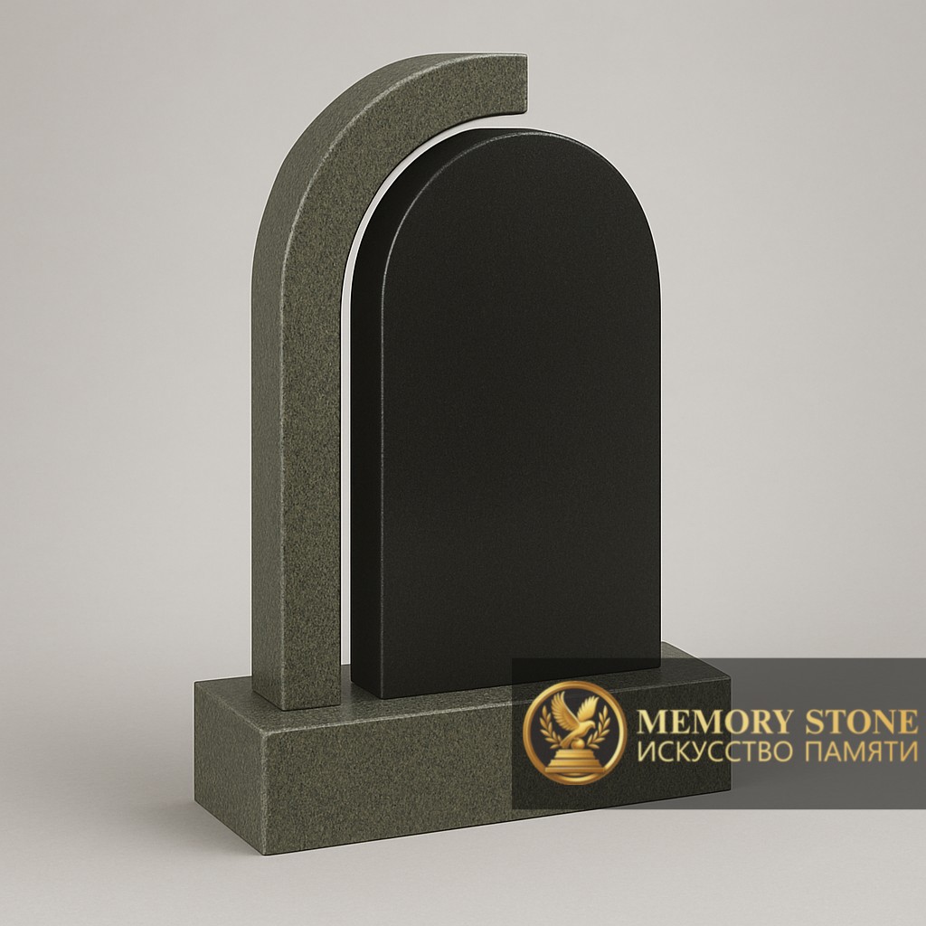  составной мемориал из двух видов камня с арочным сводом и цветником на могилу