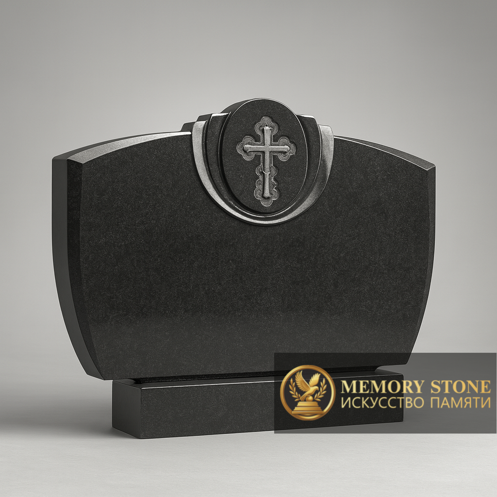 широкое горизонтальное надгробие для совместного захоронения с православным символом