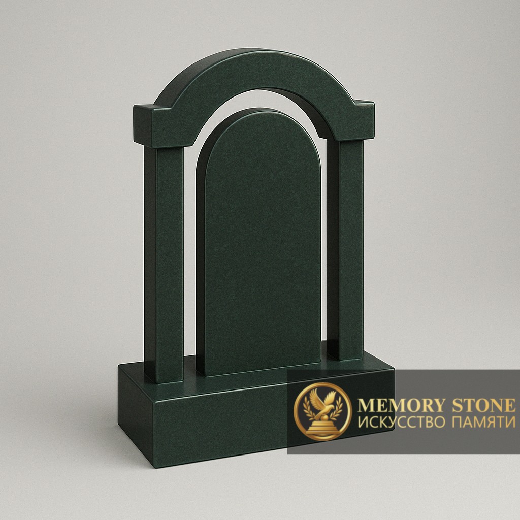 массивный портал насыщенного изумрудного цвета с фигурным верхом для захоронения