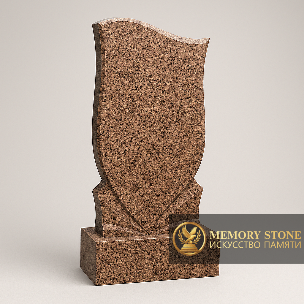 лаконичное надгробие темного шоколадного цвета с фигурным верхом