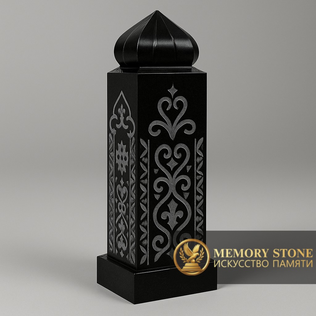 высокая ритуальная колонна с куполом и восточным орнаментом на могилу