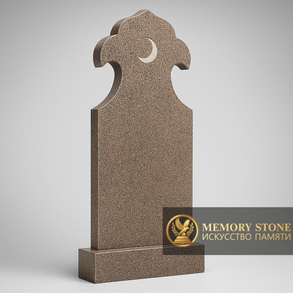 фигурный памятник темного теплого цвета с исламской символикой