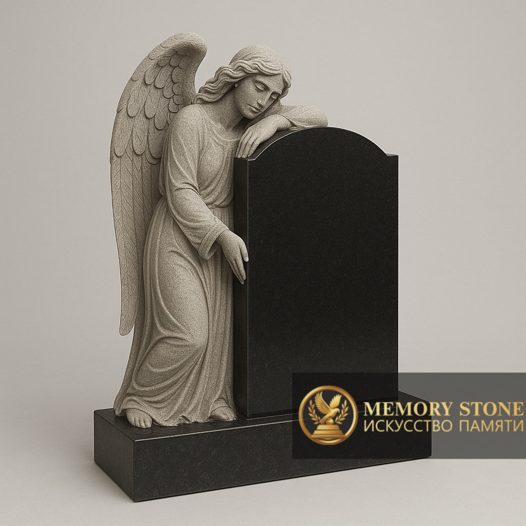 элитный мемориал с объемной фигурой скорбящей женщины с крыльями