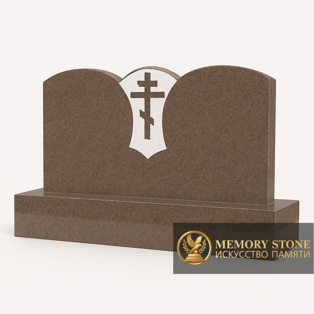  широкое двойное надгробие темного цвета с прорезным крестом по центру