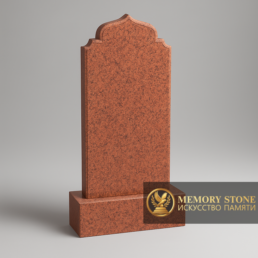 фигурная стела из красного камня с восточным завершением верха