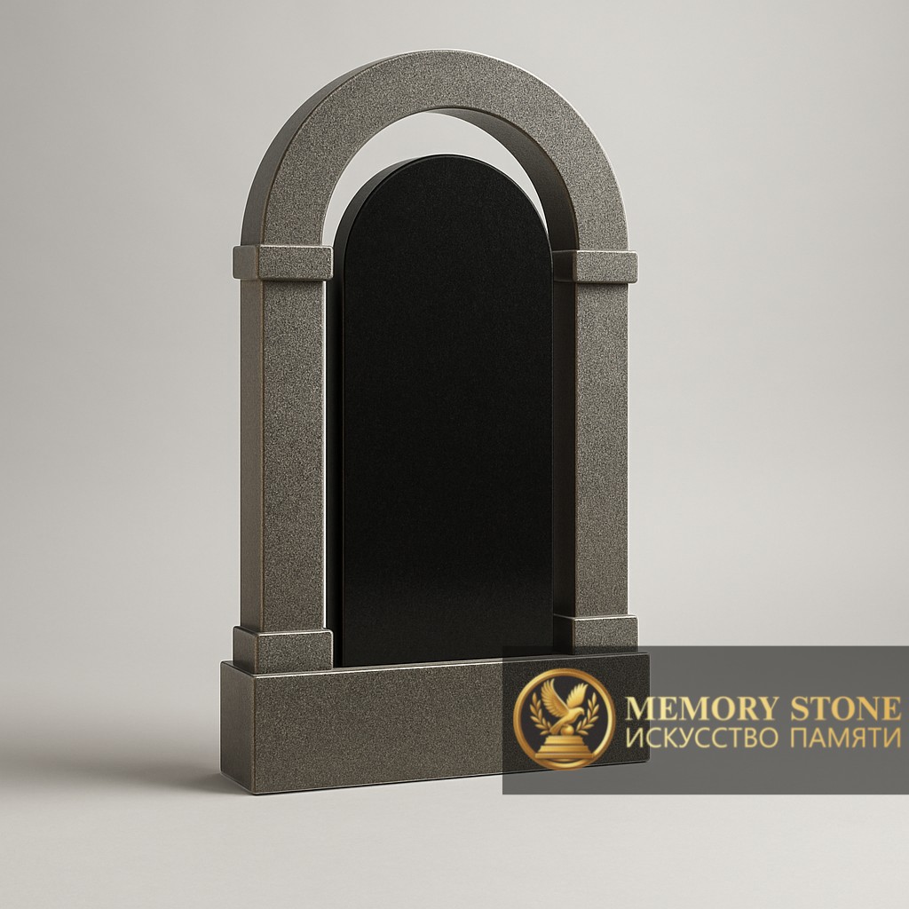 массивный памятник с колоннами и полукруглым сводом из темного шоколадного камня