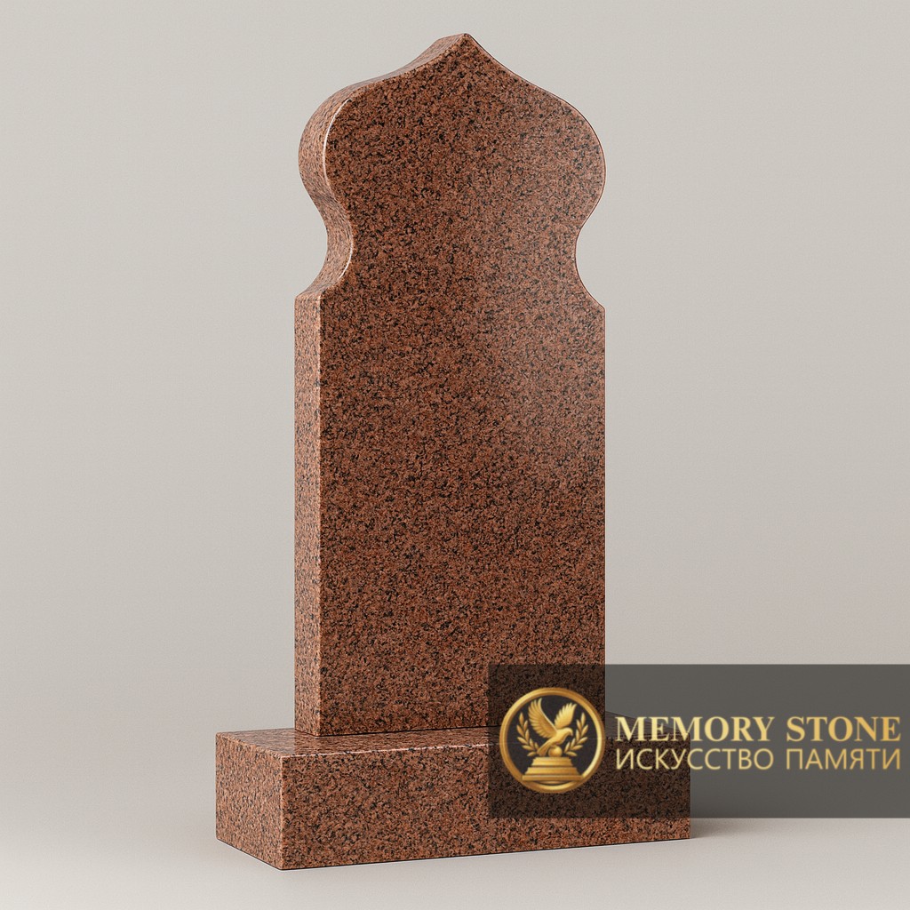 фигурная стела красного цвета с восточным завершением верха для захоронения