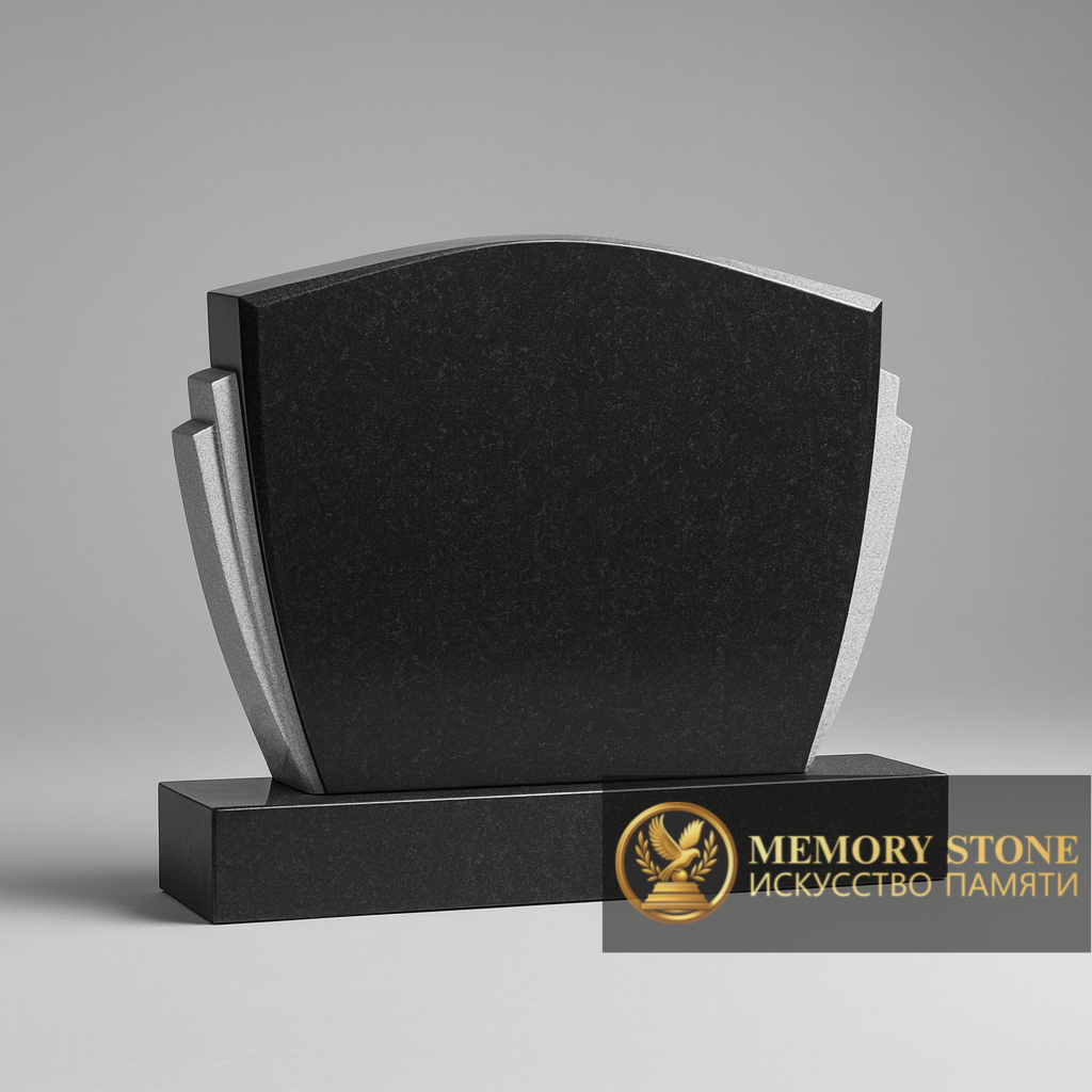 широкое двойное надгробие черного цвета с фигурными боковыми вставками