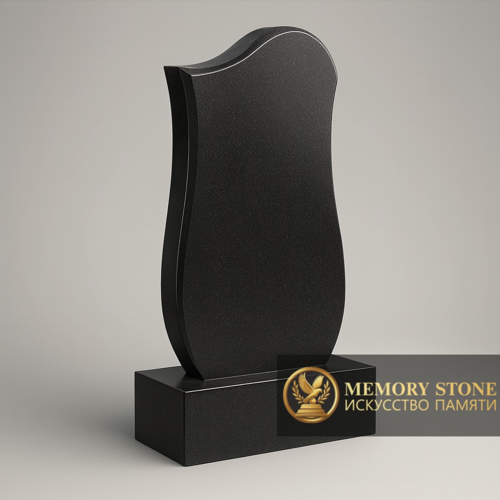 лаконичная черная плита с фигурным верхом для одиночного захоронения
