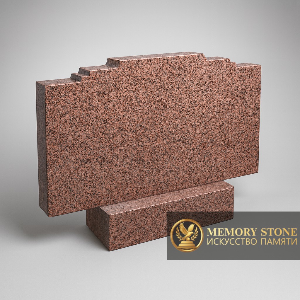  широкое двойное надгробие простой формы с фигурным верхом из красного камня