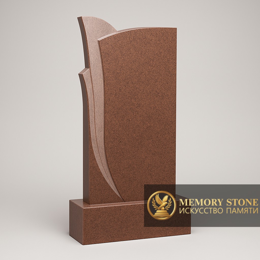  лаконичный памятник темного шоколадного цвета с резным пером сбоку