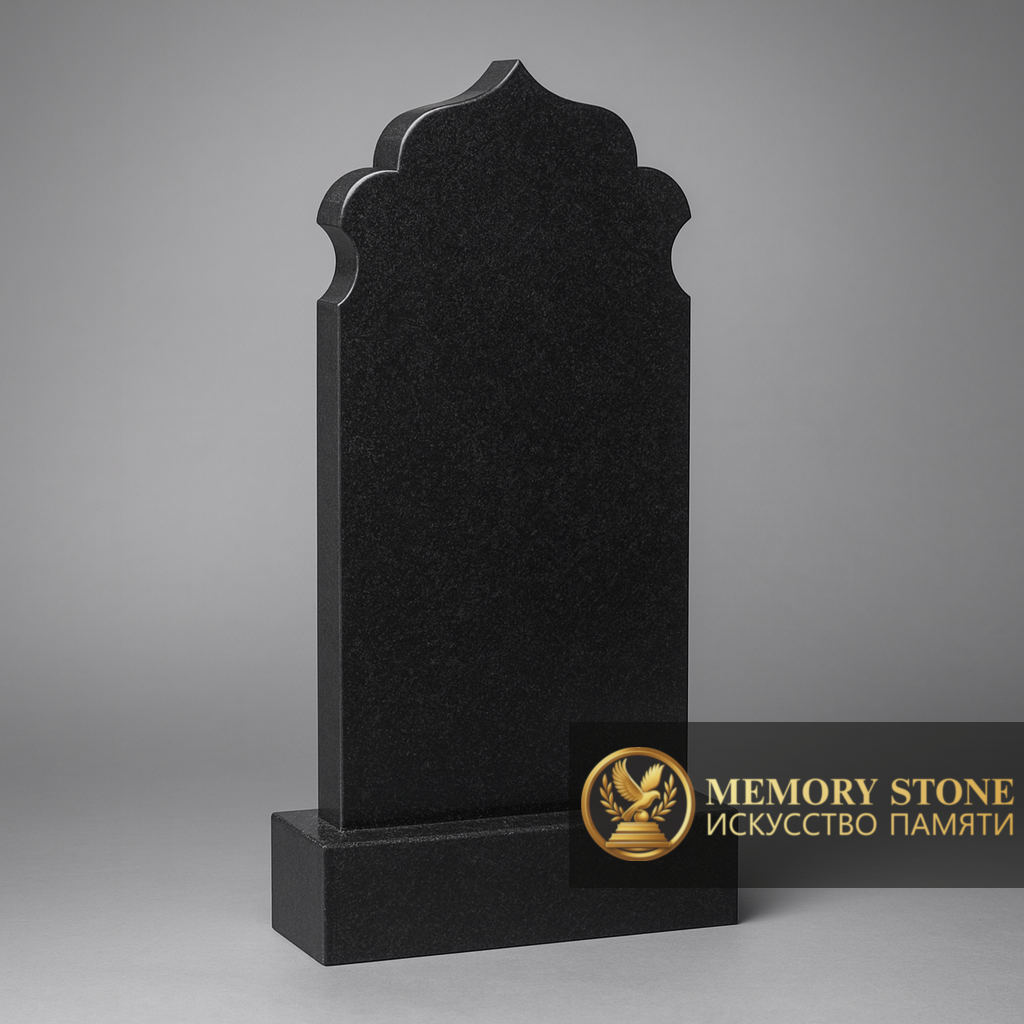 лаконичное черное надгробие с фигурным завершением верха мазар