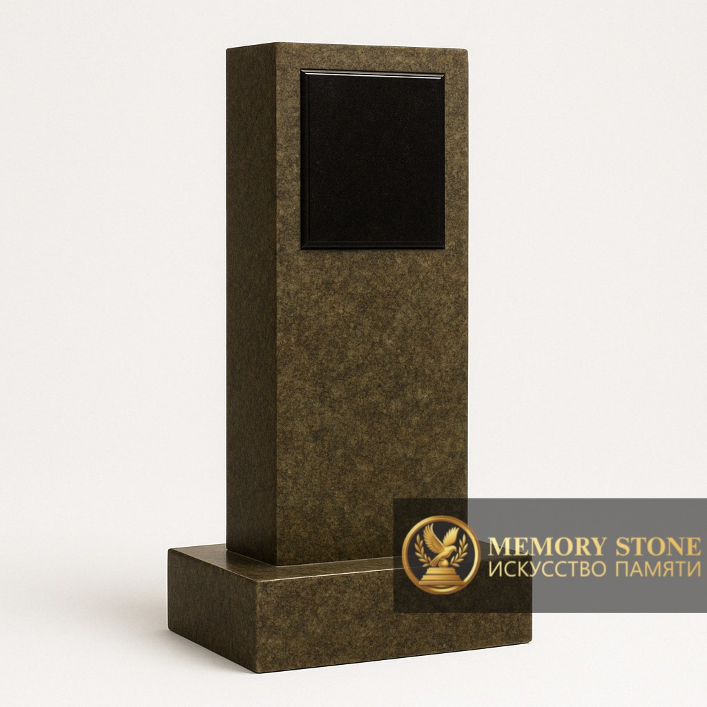 Лаконичный монумент болотного цвета с черной вставкой под портрет