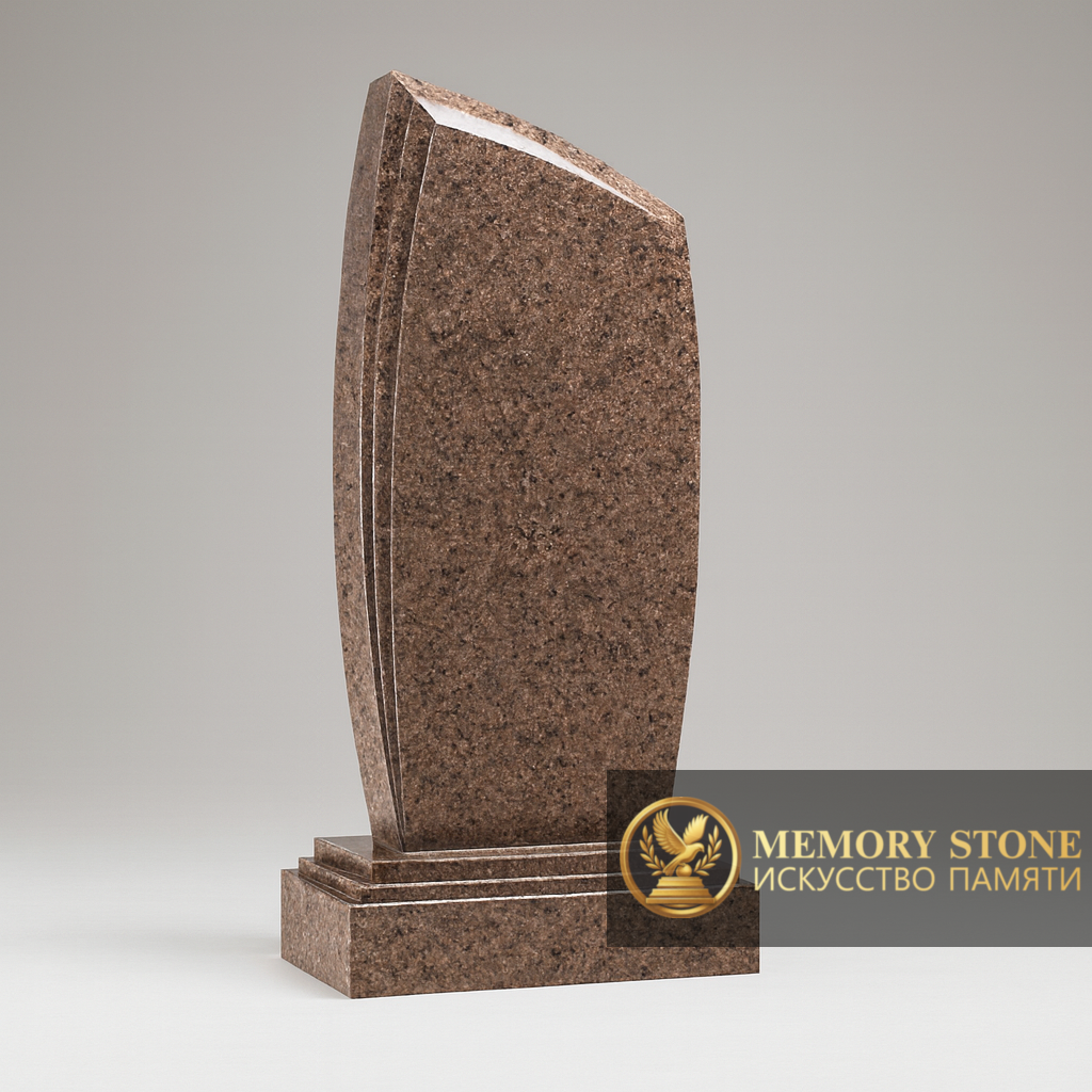 Вертикальный памятник красного цвета с природным сколом и гладкой лицевой частью