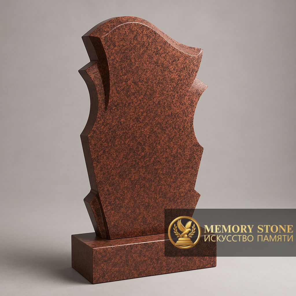 Вертикальная красная плита с выразительной резкой в виде языков огня или волны